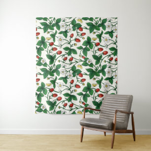 Tenture Fraises sauvages rouge/jaune/vert/blanc cassé