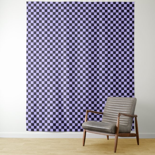 Tenture French lilac checkerboard pattern (En situation)