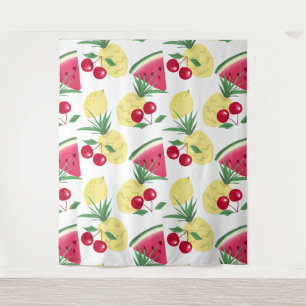 Tenture Fruits et baies lumineux sur fond blanc.