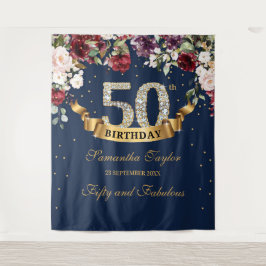 Tenture Fuchsia bordeaux et floral rose 50e anniversaire