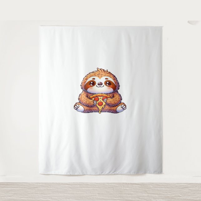 Tenture Funny Sloth mangeant Pizza, Kawaii Amoureux des an (Devant)