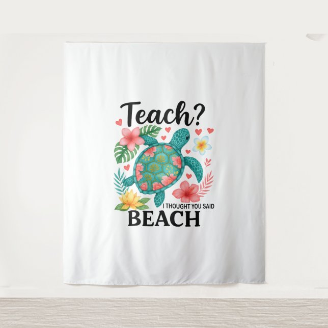 Tenture Funny Teacher Beach Tortue d'été (Devant)