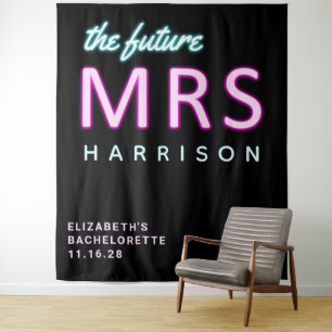 Tenture Futur Mme Neon Lights Black Bachelorette Tapestry