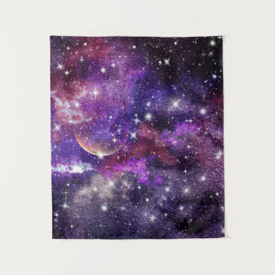 Tenture Galaxie violette Voie lactée avec planète