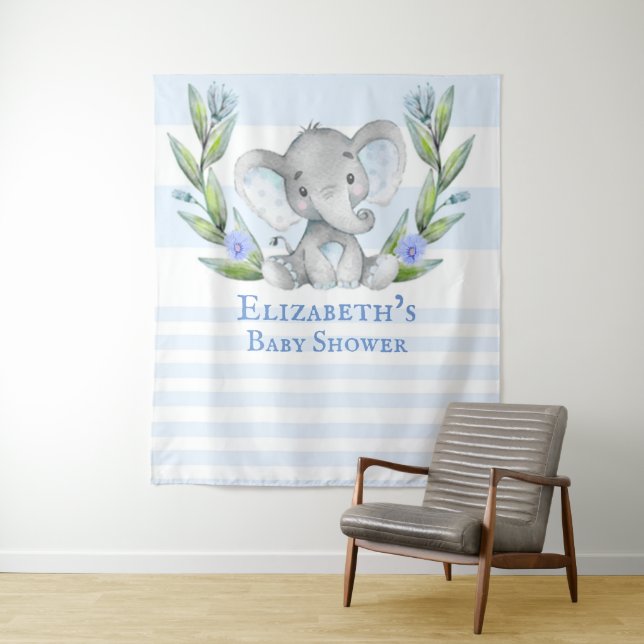 Tenture Garçon Baby Shower Photobooth avec éléphant mignon (En situation)