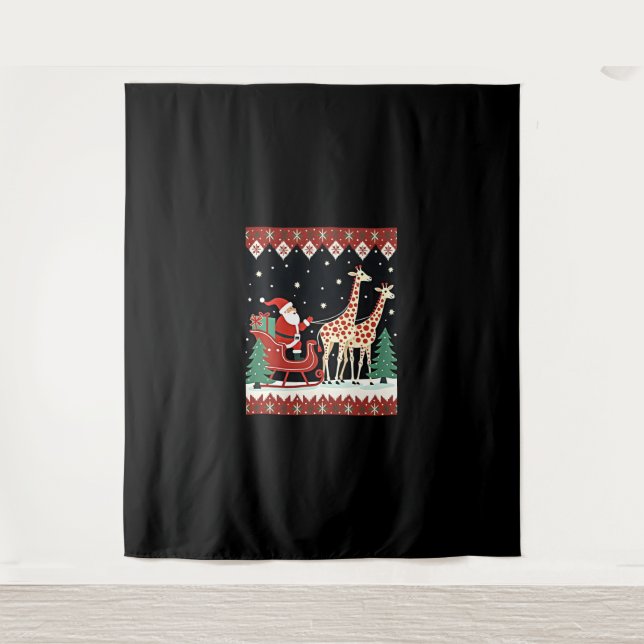 Tenture Garçons Filles Santa Claus équitation Giraffe Slei (Devant)