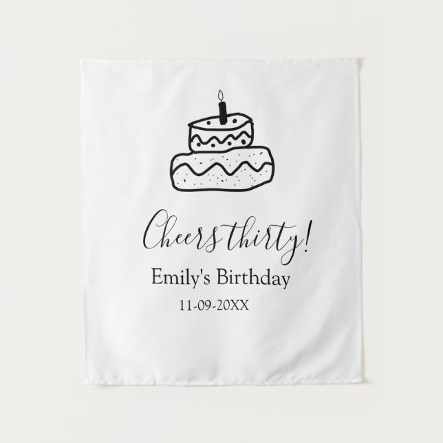 Tenture Gâteau d'anniversaire trente ans écriture manuscri (Devant)