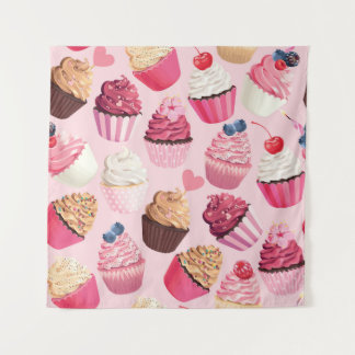 Tenture Gâteaux roses pastel : motif vintage.