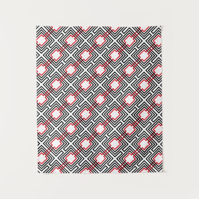 Tenture Géométrique rouge et blanc noir (Devant)