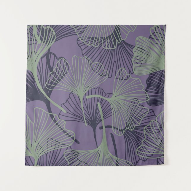 Tenture Gingko biloba : motif vintage abstrait. (Devant)