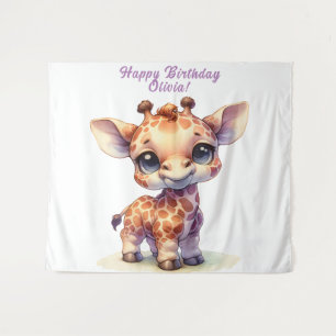 Tenture Girafe bébé mignonne à l'aquarelle