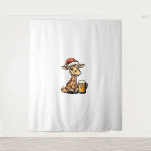 Tenture Girafe de Noël avec bière _ Fête de Noël