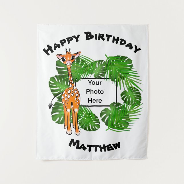 Tenture Girafe de safari d'anniversaire mignonne  | forêt  (Devant)