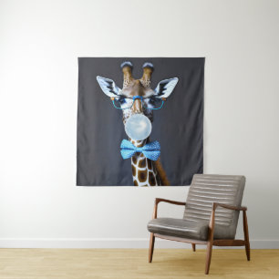 Tenture Girafe portant des lunettes, noeud papillon souffl