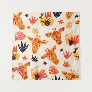Tenture Giraffe de dessin : Floral Savanna Motif