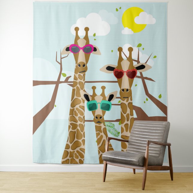 Tenture Giraffes en lunettes de soleil (En situation)