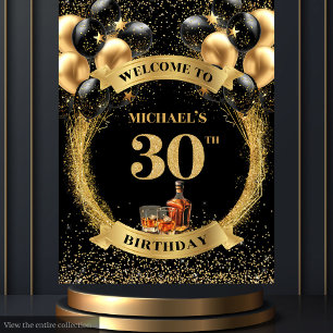 Tenture Glam 30th Man Birthday Whiskey Party Contexte