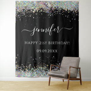 Tenture Glamour Élégant Anniversaire Noir Paillettes Holog