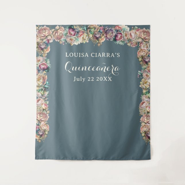 Tenture Glamour Or Éperche Florale Quinceanera (Devant)