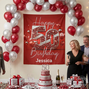 Tenture Glamour Rouge Rubis et Éclat Argenté 50e Anniversa
