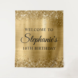Tenture Glittery Gold Foil 18e anniversaire fête Bienvenue