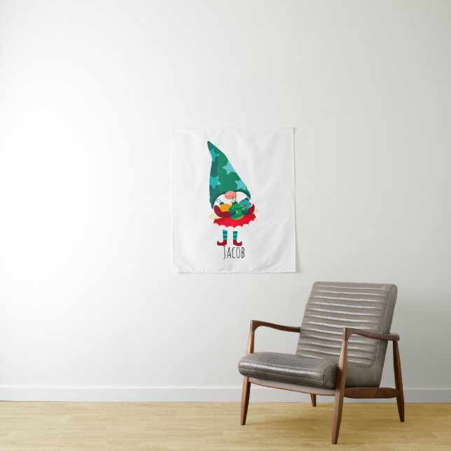Tenture Gnome de Noël mignonne avec ornements de Noël (En situation)