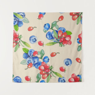 Tenture Goji, bleuet : aquarelle motif.