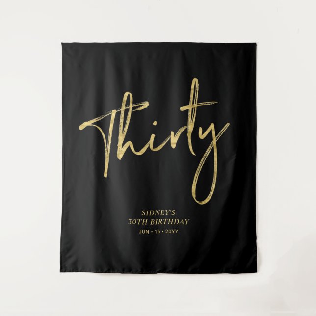 Tenture Gold & Black 30th Birthday Party Backdrop Tapestry (Devant)