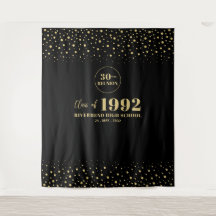Gold & Black Confetti Classe Reunion Party