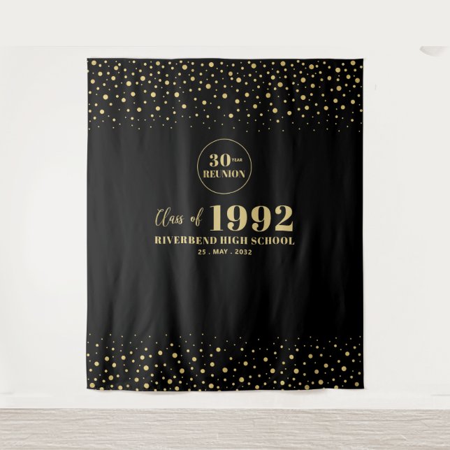 Tenture Gold & Black Confetti Classe Reunion Party (Devant)