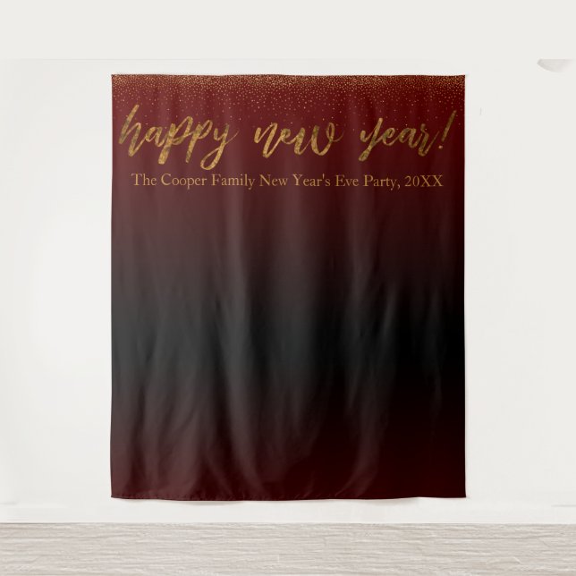 Tenture Gold Confetti Bonne Année! Arrière-plan noir et ro (Devant)