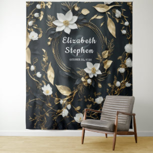 Tenture Gold Floral Wreath Mariage Photo Booth Arrière-pla