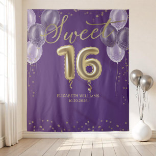 Tenture Gold Foil Sweet 16 Balloons Party Purple fond