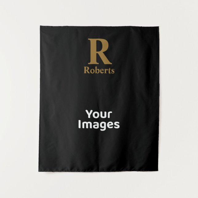 Tenture Gold Initial/Prénom/Famille Sur Noir (Devant)