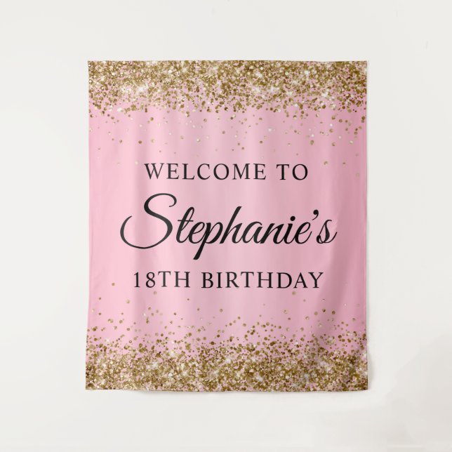 Tenture Gold Parties scintillant rose 18e anniversaire fêt (Devant)
