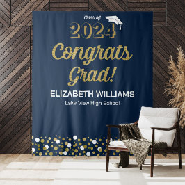 Tenture Gold Script Confetti Congrats Grad Blue fond