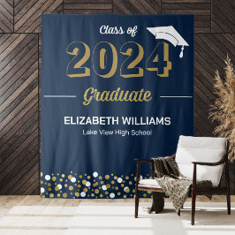 Tenture Gold Script Confetti Grad Party Blue fond