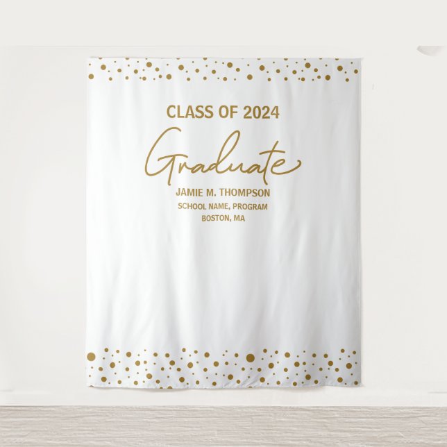 Tenture Gold White Class of 2024 backdrop graduation (Devant)