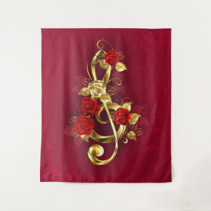 Tenture Golden Treble Clef avec fleurs Roses