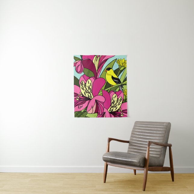 Tenture Goldfinch et fleurs (En situation)