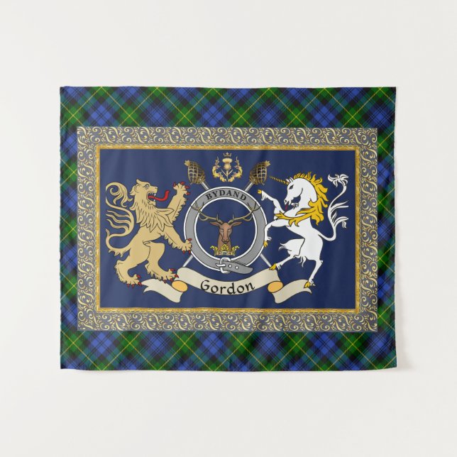 Tenture Gordon Clan Badge & Tartan (Devant (Horizontal))
