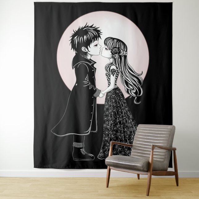 Tenture Gothique Emo Enfants Kiss Valentine's Day (En situation)