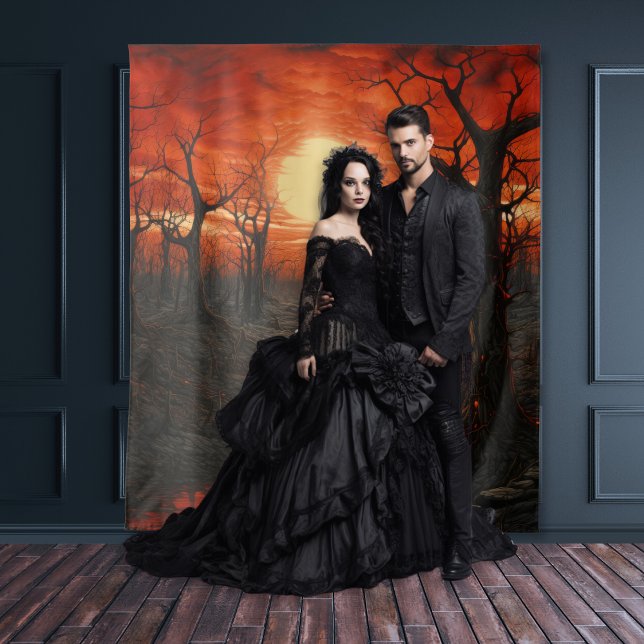 Tenture Gothique Moody Dark Red Blood Moon & Arbres Éffray (Créateur téléchargé)
