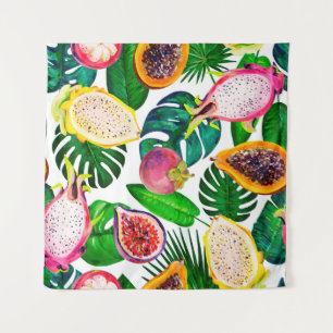 Tenture Gouache motif sans faille avec feuilles tropicaux 