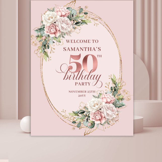 Tenture Graceful Garden Floral 50th Birthday Backdrop (Graceful Garden Floral 50th Birthday Backdrop)