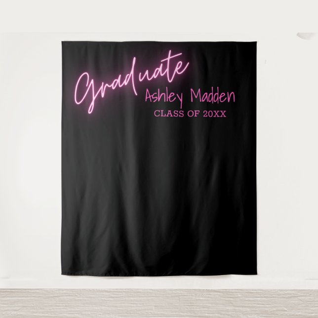 Tenture Graduate Neon Pink Script Graduate Party (Devant)