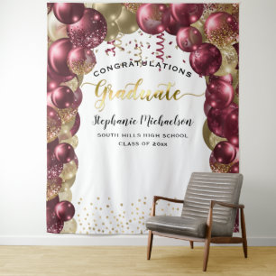 Tenture Graduation Party Bourgogne Gold Ballons Streamers