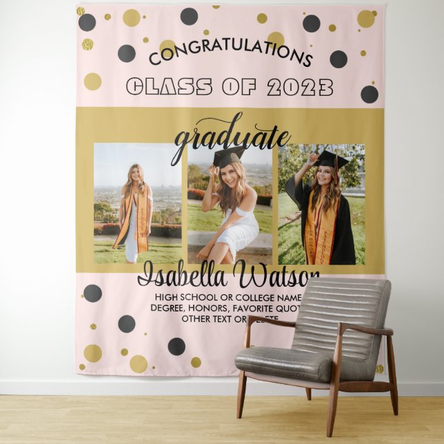 Tenture Grand 3 Photos Graduation Party BlackGold fond (En situation)