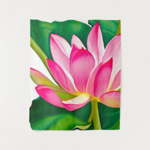 Tenture Grande Lit d'eau rose avec Feuilles vert émeraude