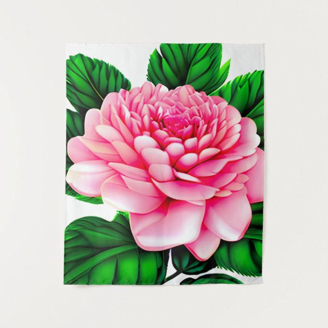 Tenture Grande pivoine rose avec Feuilles vert émeraude (Devant)